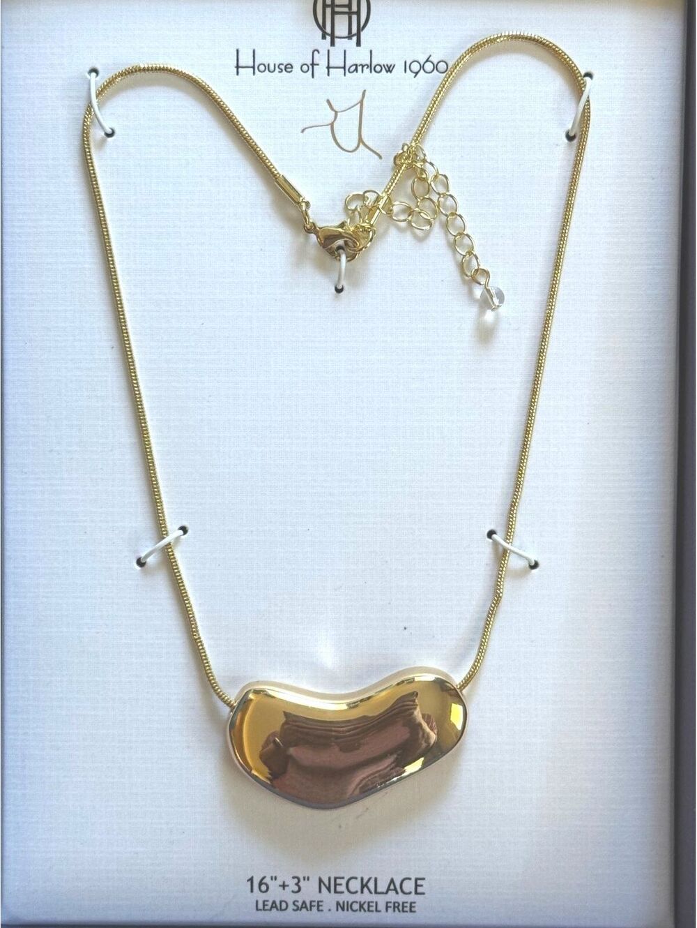 House of Harlow 1960 Gold Bean Pendant Necklace NWOT Boxed Sculptural Modern